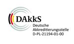 Logo: DAkks, Deutsche Akkreditierungsstelle, D-PL2-1194-01-00